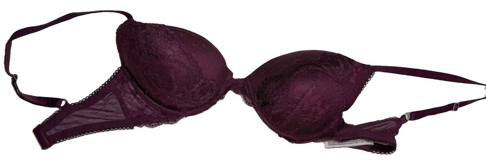 Victoria’s Secret Dream Angels Push Up Bra 34D Burgundy Lace Underwire Mesh